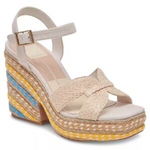 💛NIB Dolce Vita Women's Cale Heels in Citrus Multi Raffia size 7.5🌻